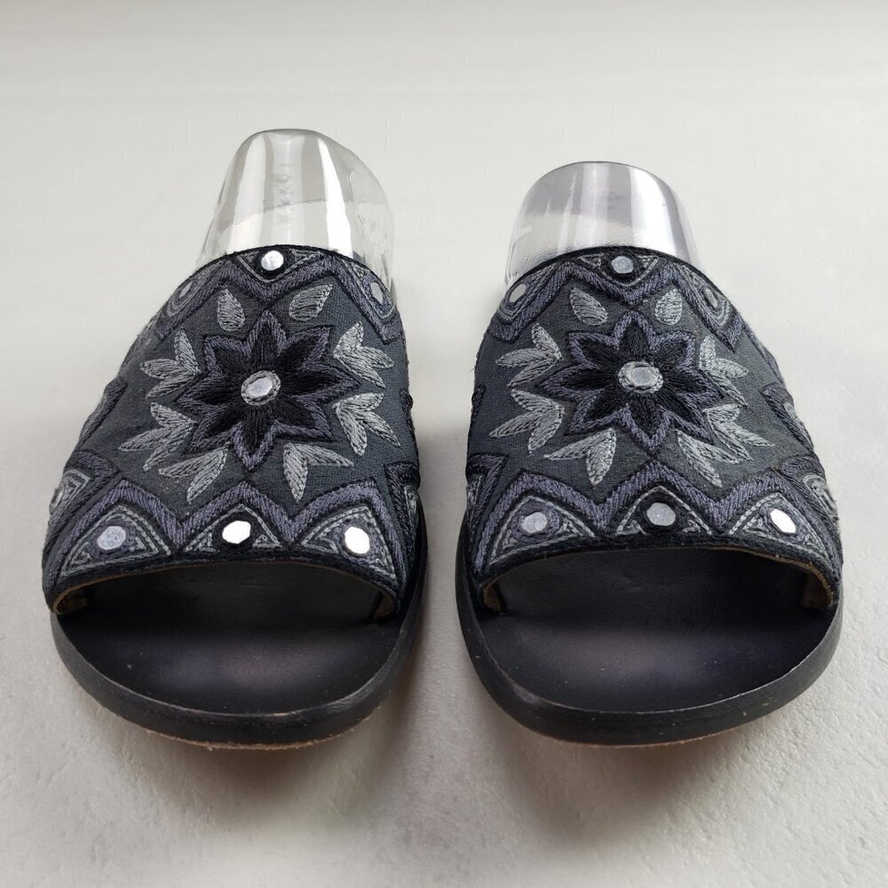 Jeffrey Campbell Embroidered Slide Sandal Womens 9 Black Leather Floral Slip On - Picture 4 of 12
